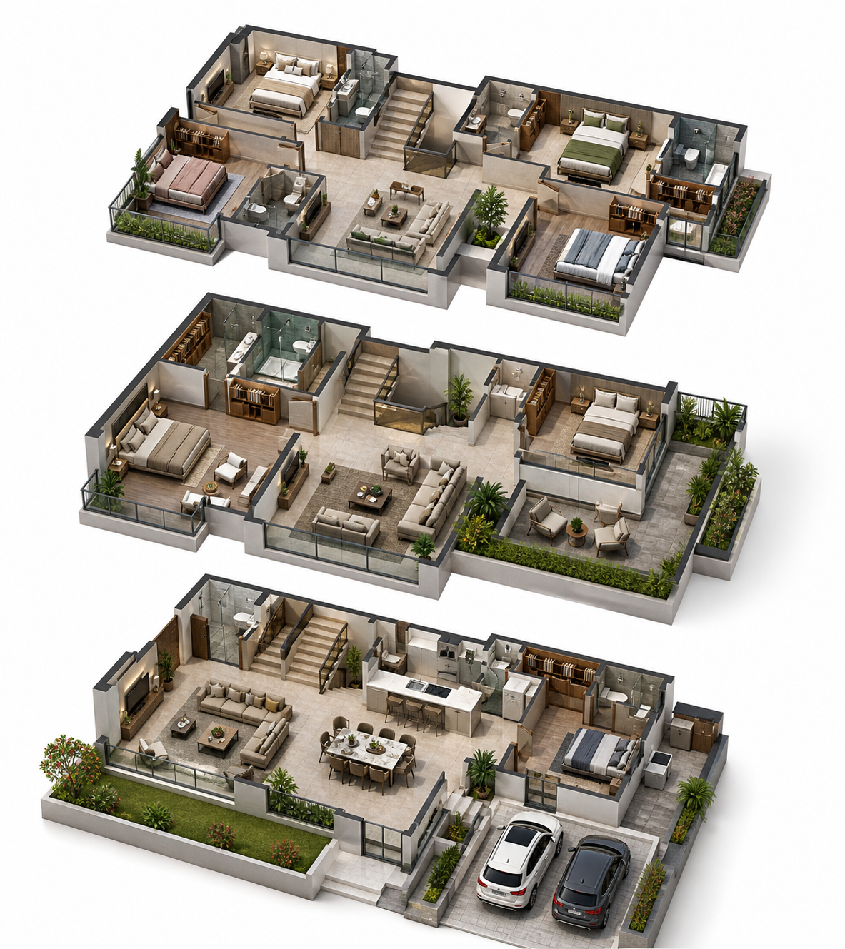 Conceptual five-bedroom multi-level villa planning study